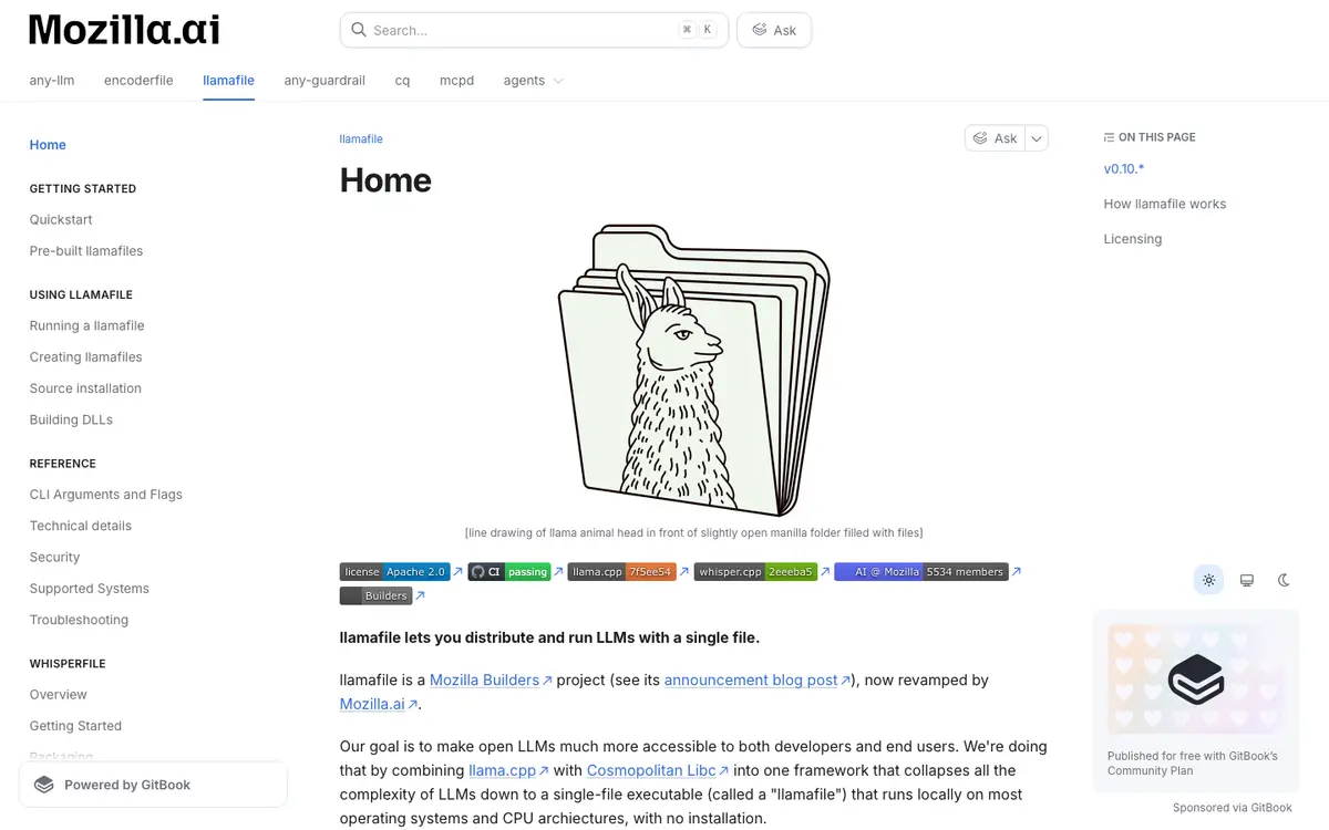 llamafile docs screenshot