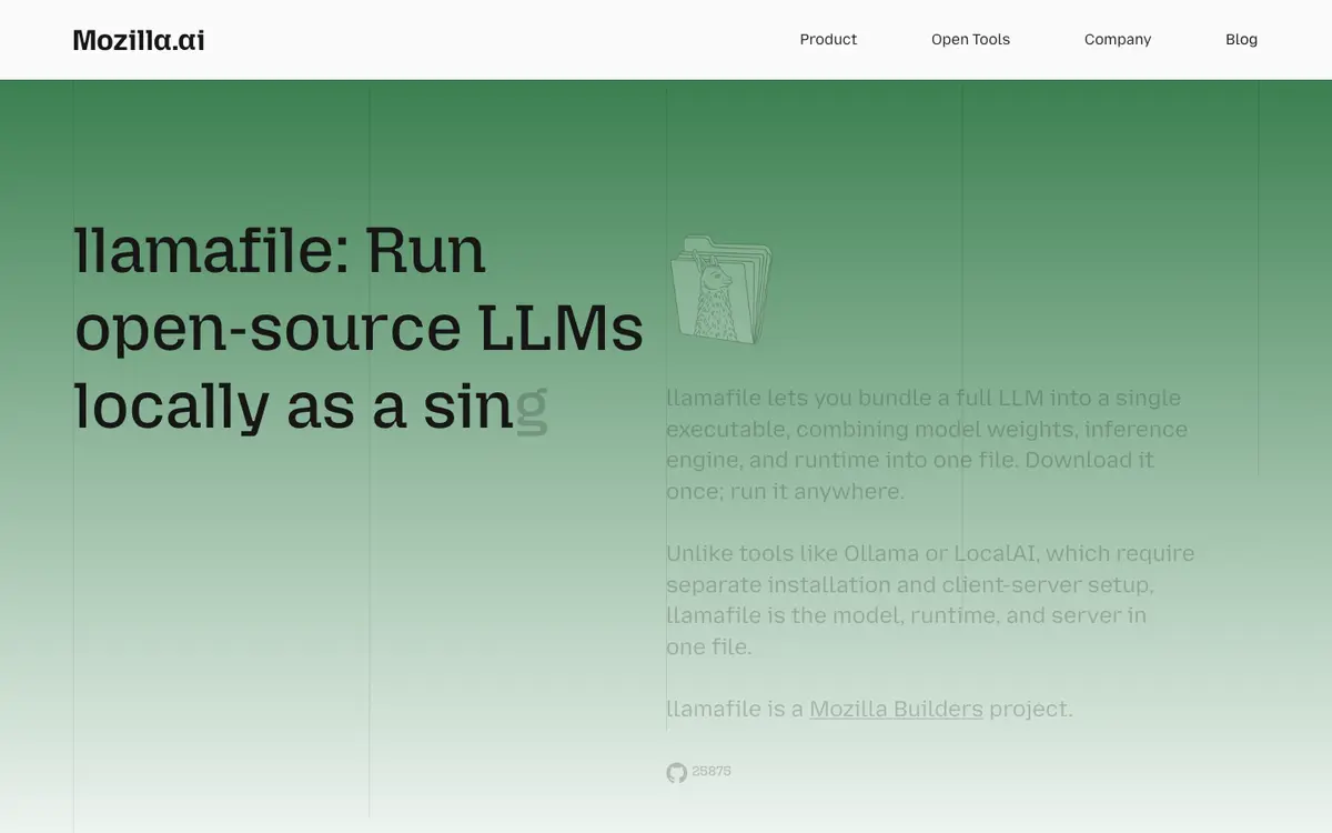 llamafile homepage screenshot