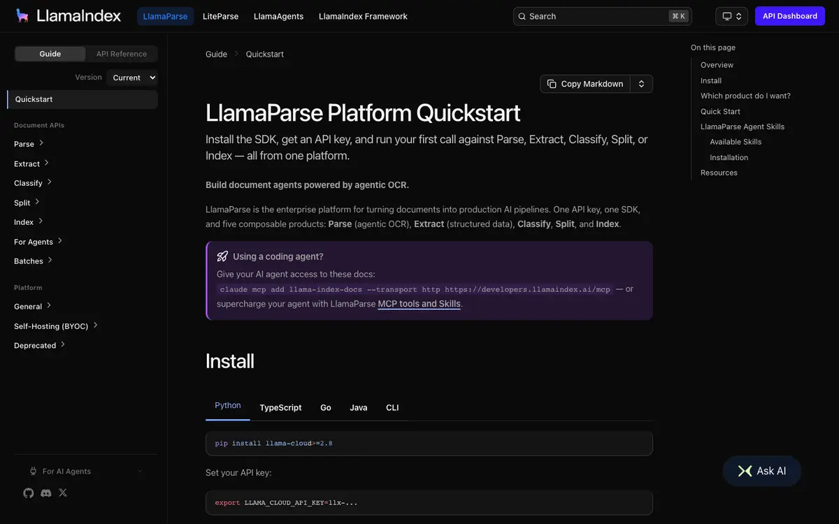 LlamaParse docs screenshot
