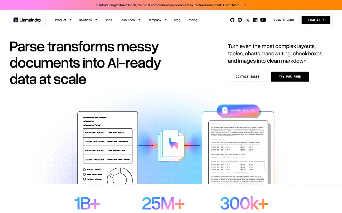 LlamaParse homepage screenshot