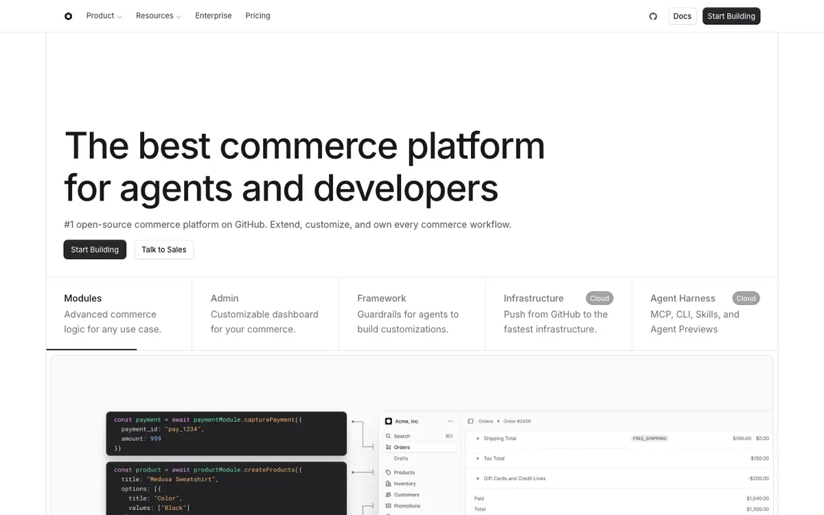 Medusa homepage screenshot