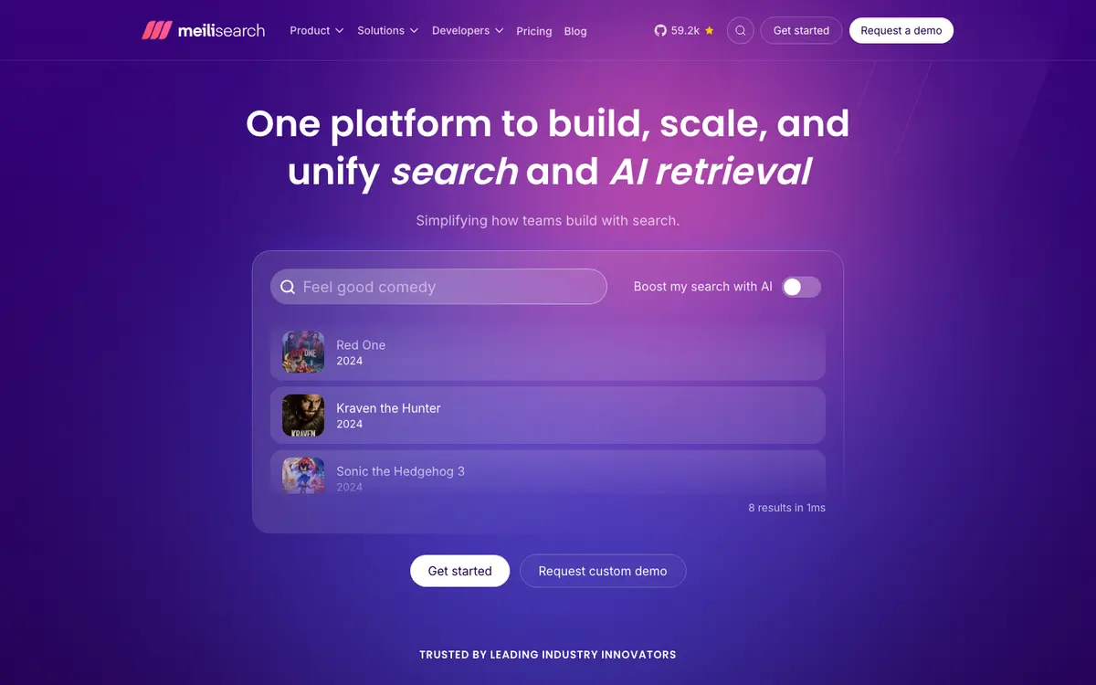 Meilisearch homepage screenshot