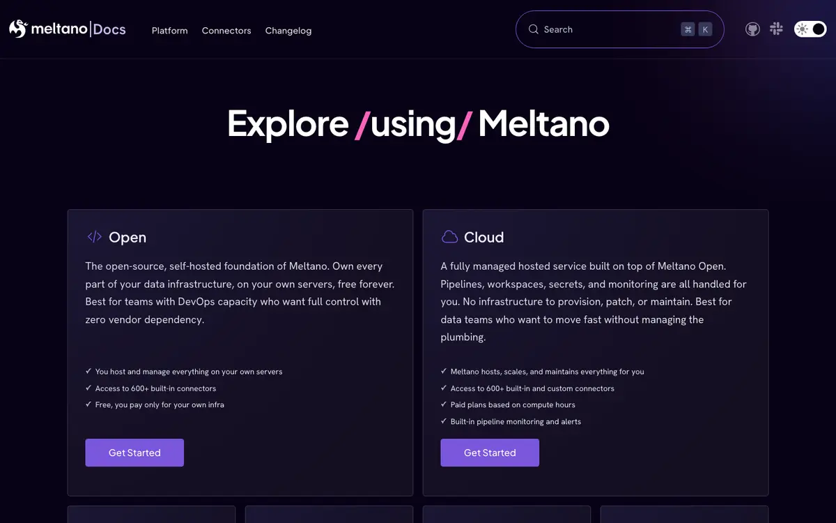 Meltano docs screenshot