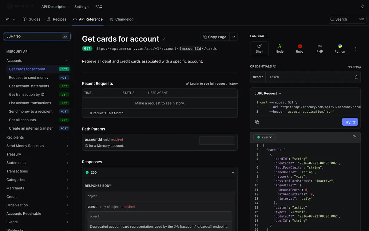 Mercury docs screenshot