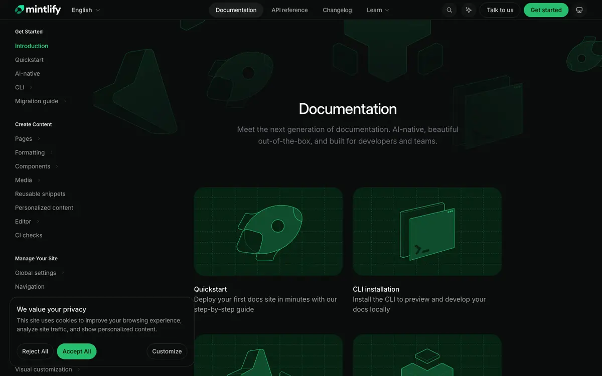 Mintlify docs screenshot