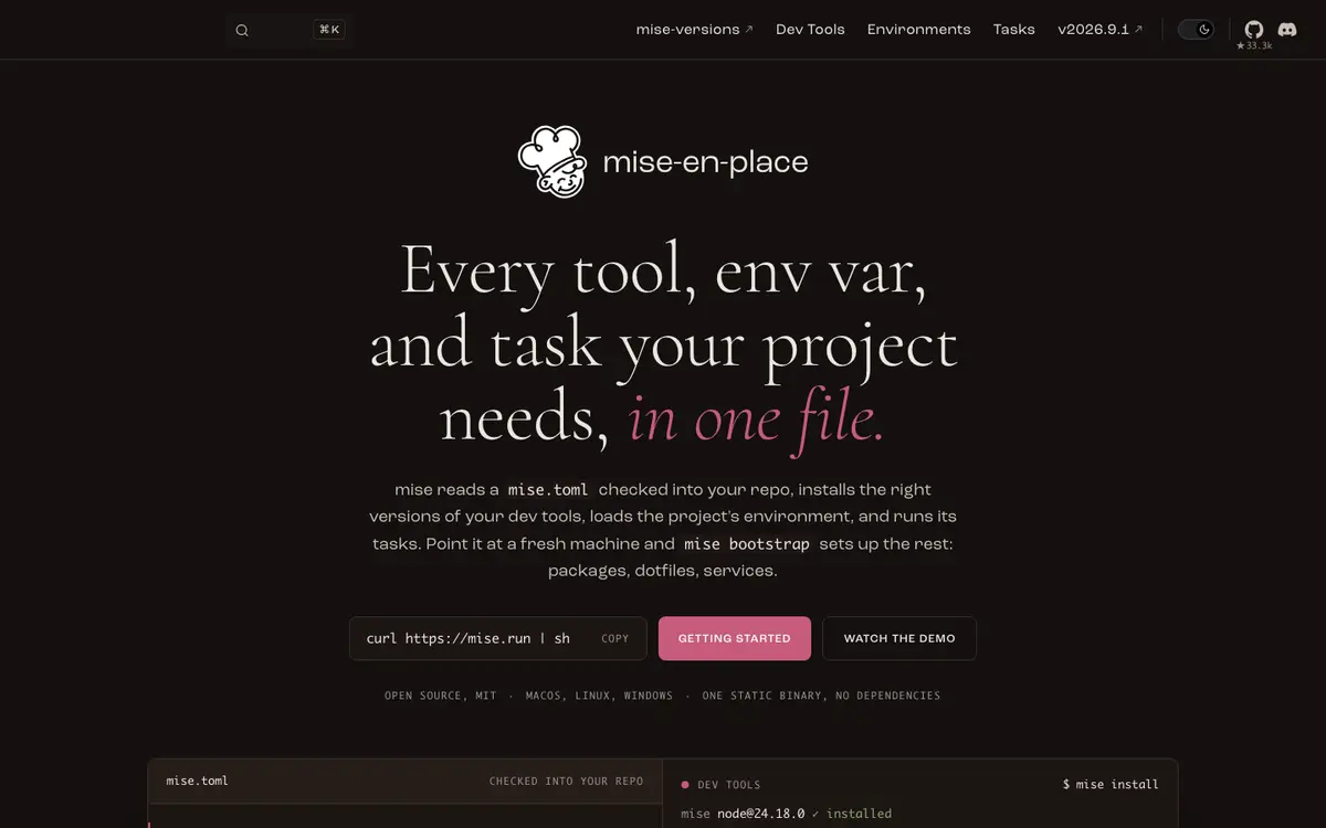 mise homepage screenshot