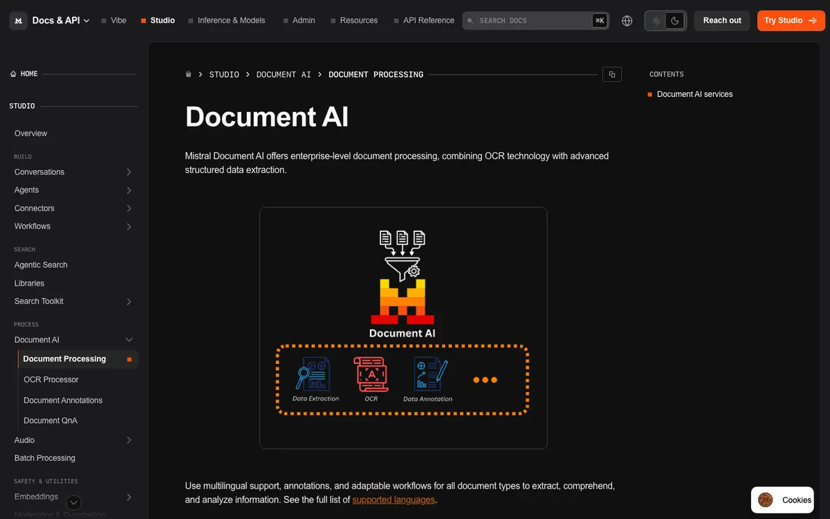Mistral Document AI docs screenshot