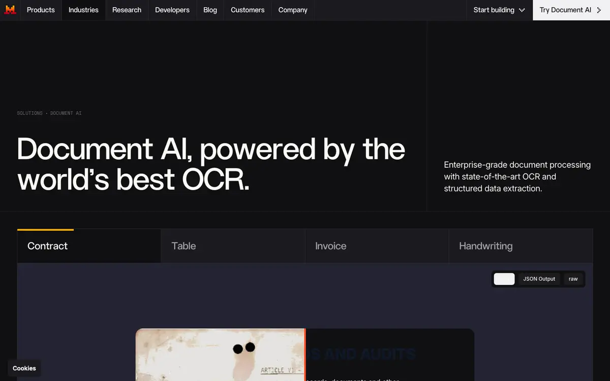 Mistral Document AI homepage screenshot