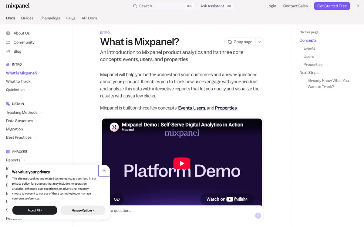 Mixpanel docs screenshot