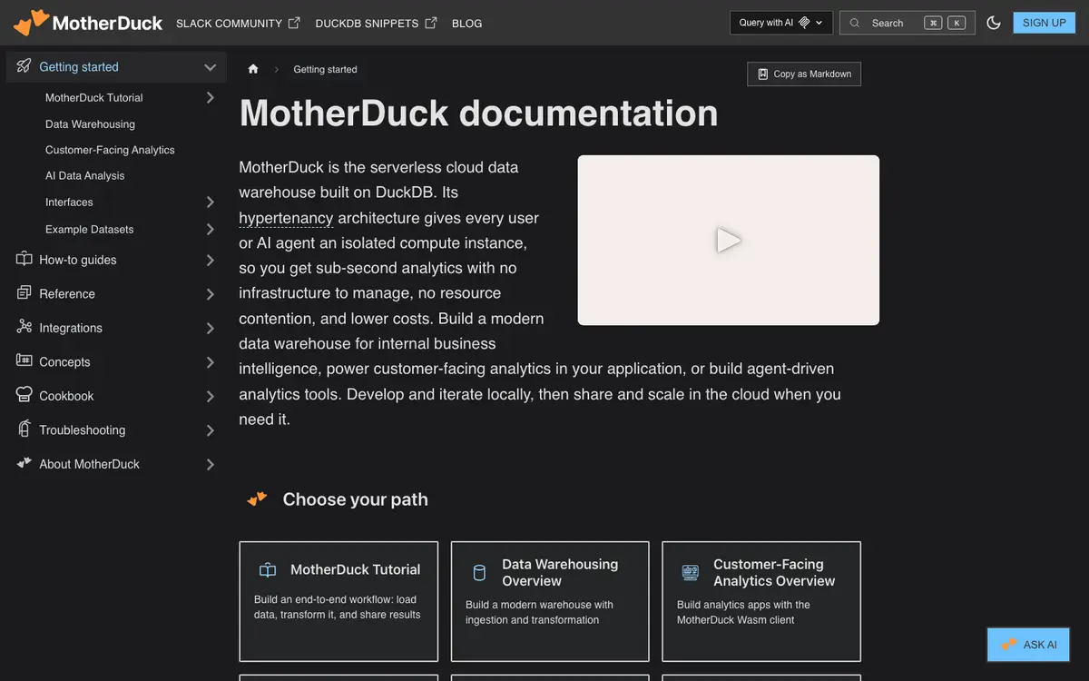 MotherDuck docs screenshot