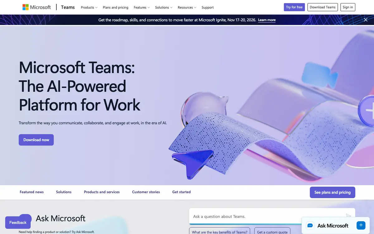 Microsoft Teams homepage screenshot