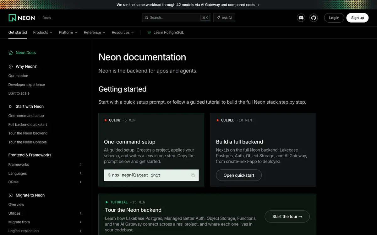 Neon docs screenshot