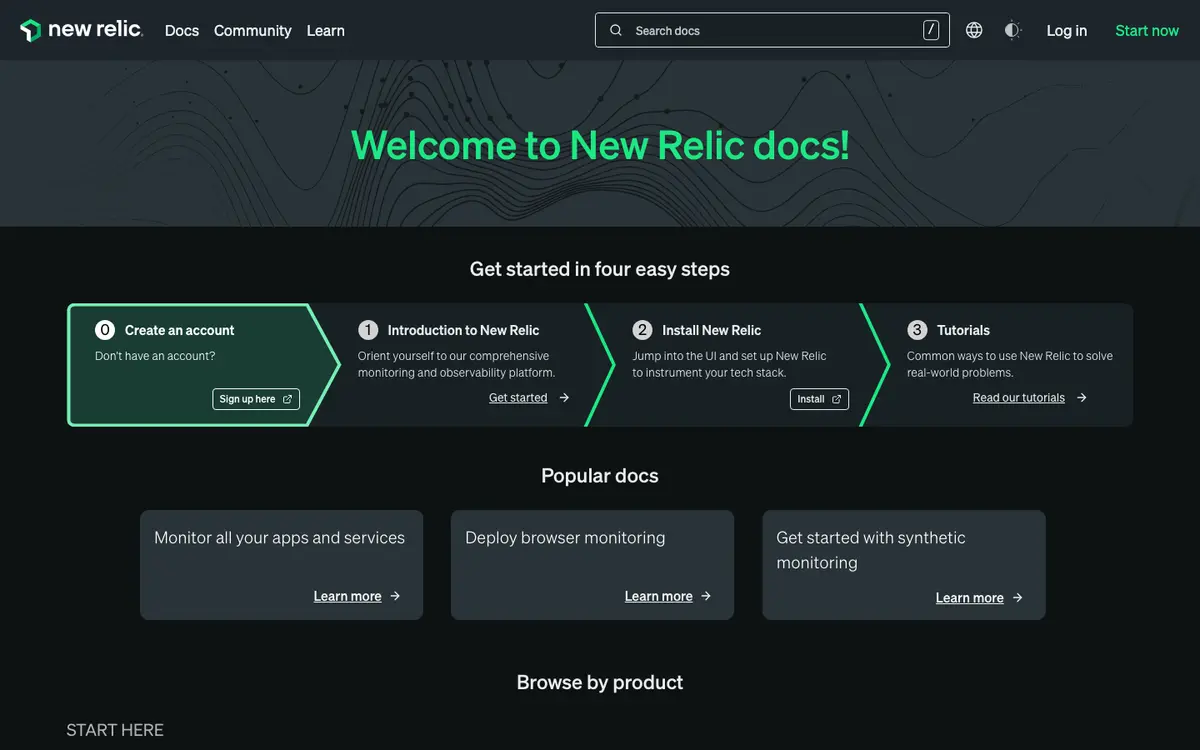 New Relic docs screenshot