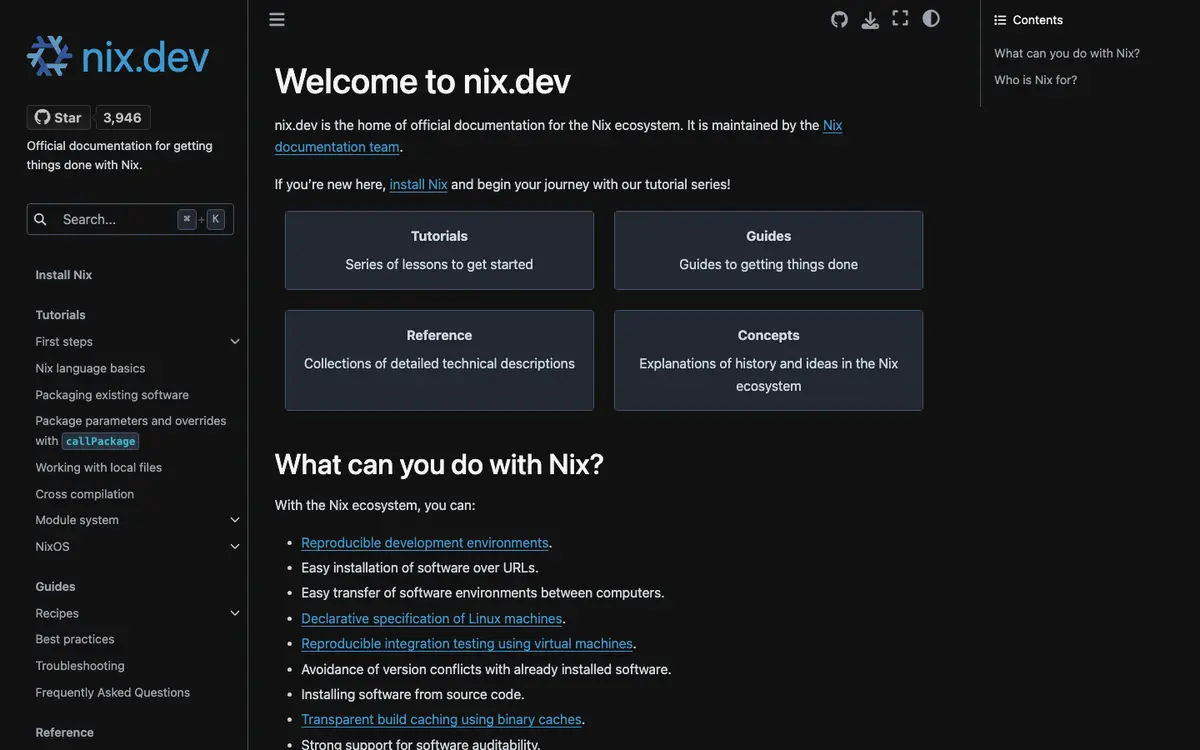 Nix docs screenshot
