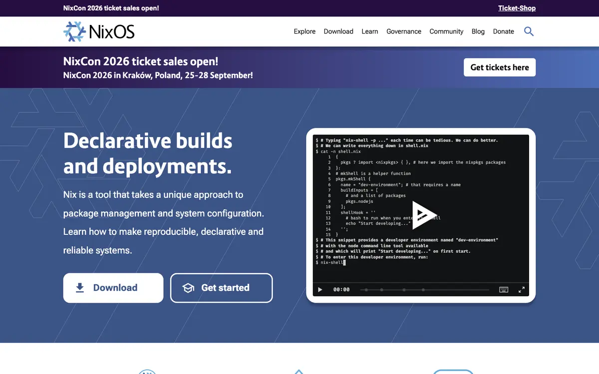 Nix homepage screenshot