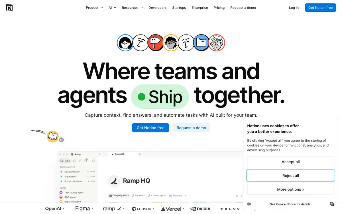 Notion homepage screenshot