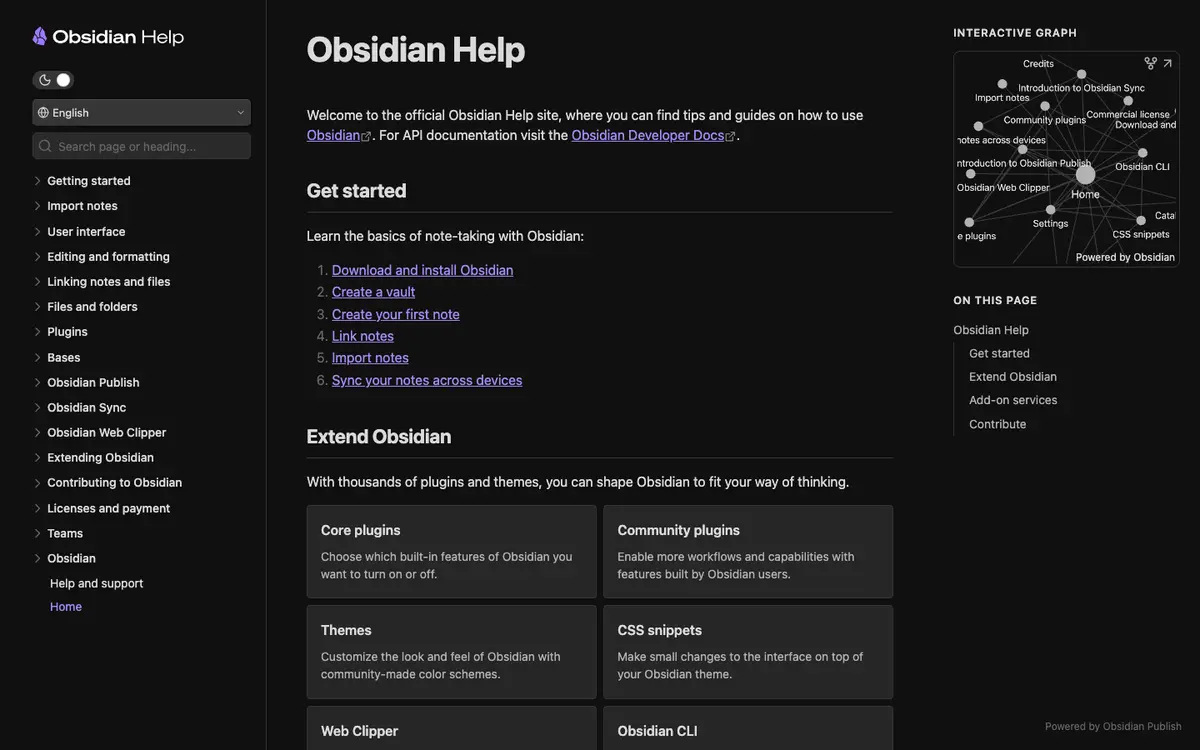 Obsidian docs screenshot