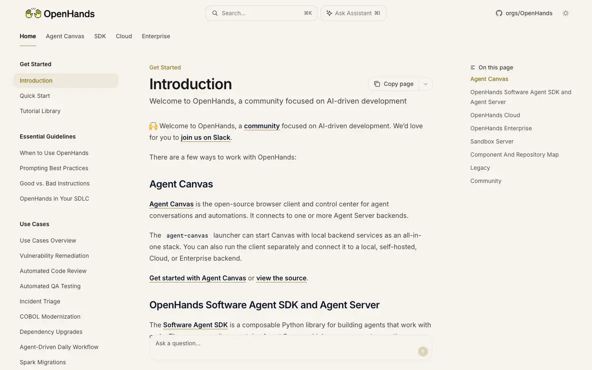OpenHands docs screenshot
