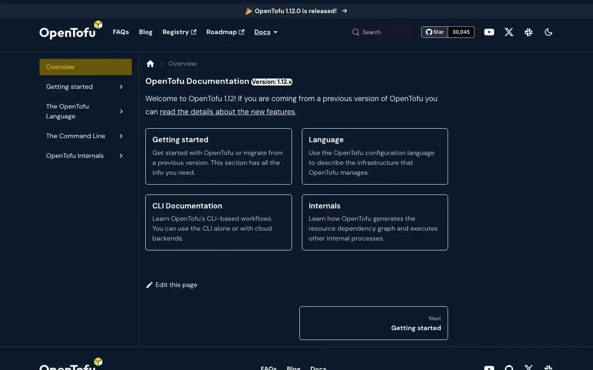 OpenTofu docs screenshot