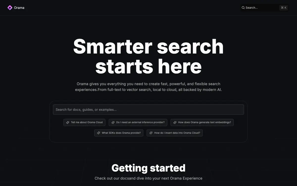 Orama docs screenshot