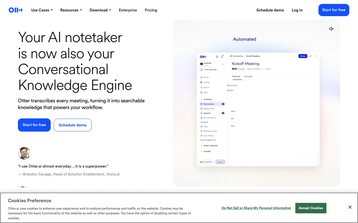 Otter.ai homepage screenshot