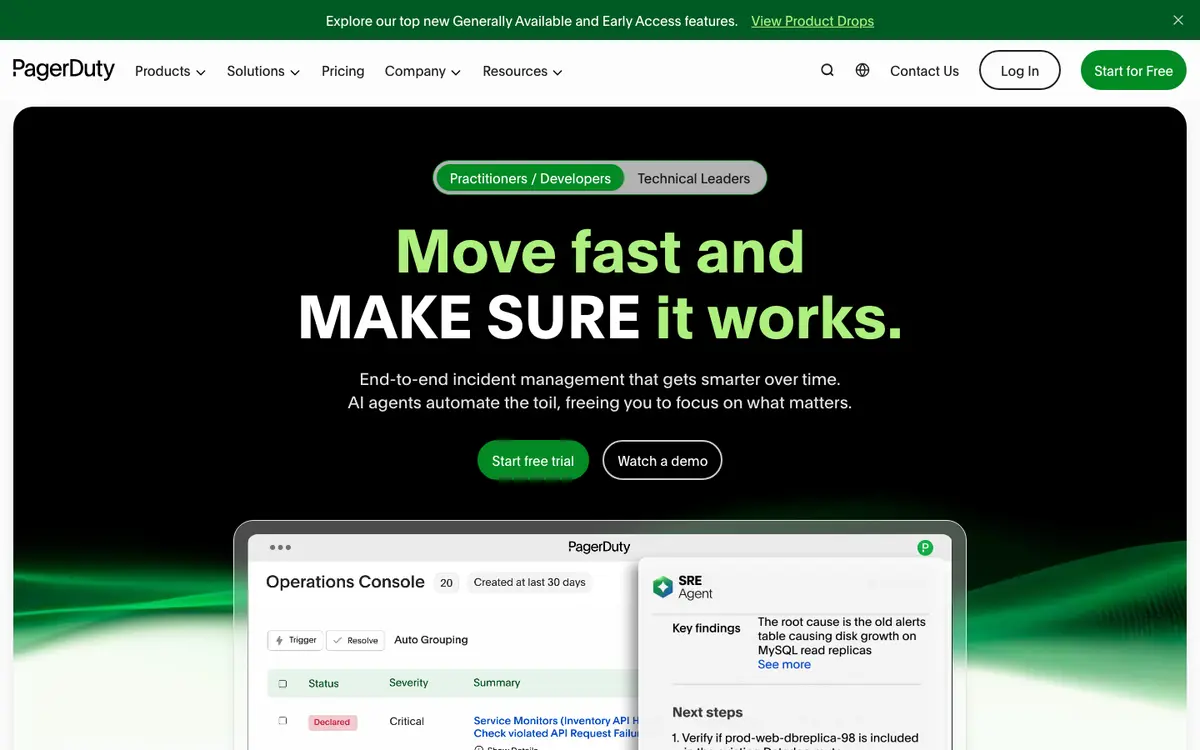 PagerDuty homepage screenshot