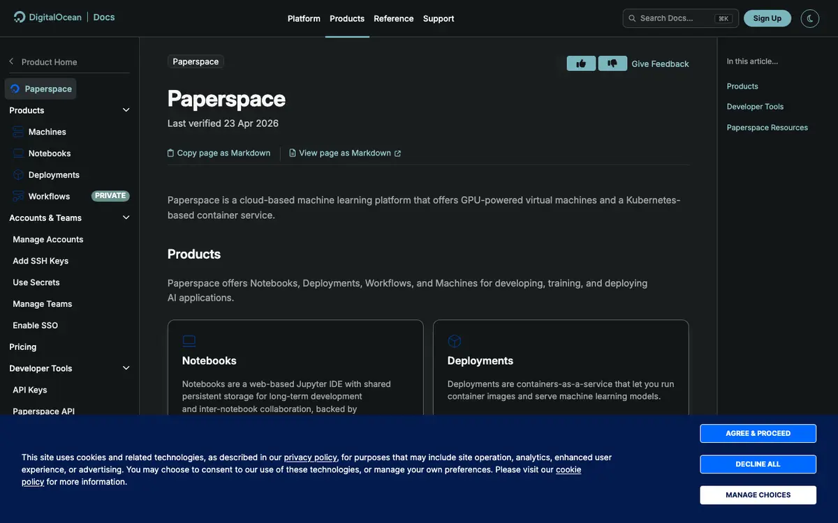 Paperspace docs screenshot