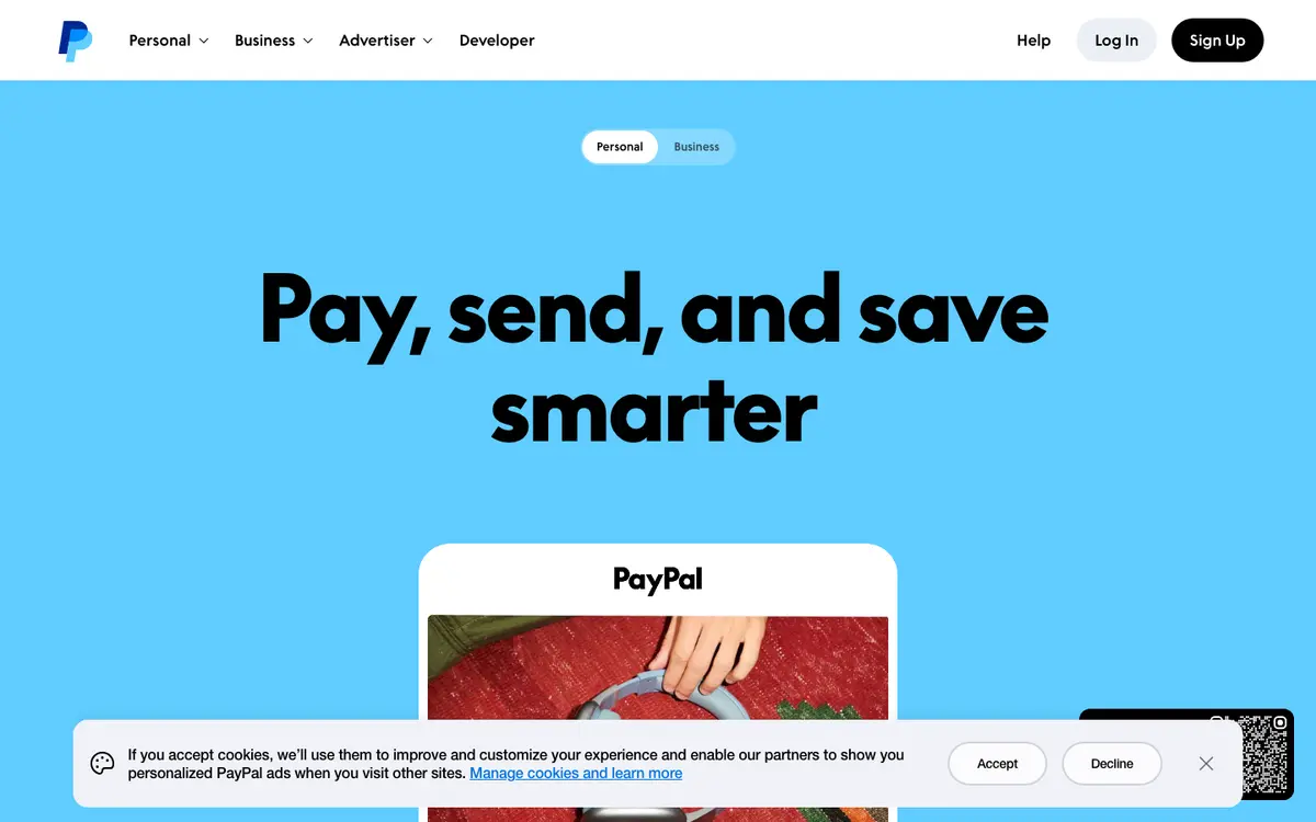 PayPal homepage screenshot