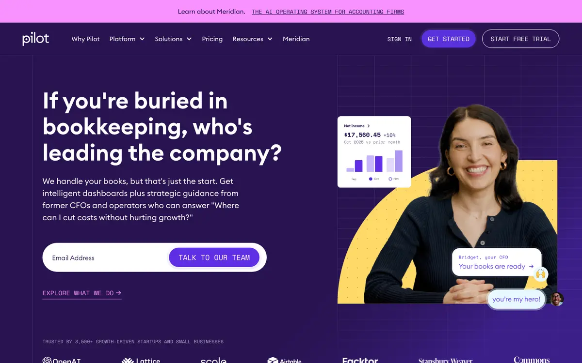 Pilot homepage screenshot