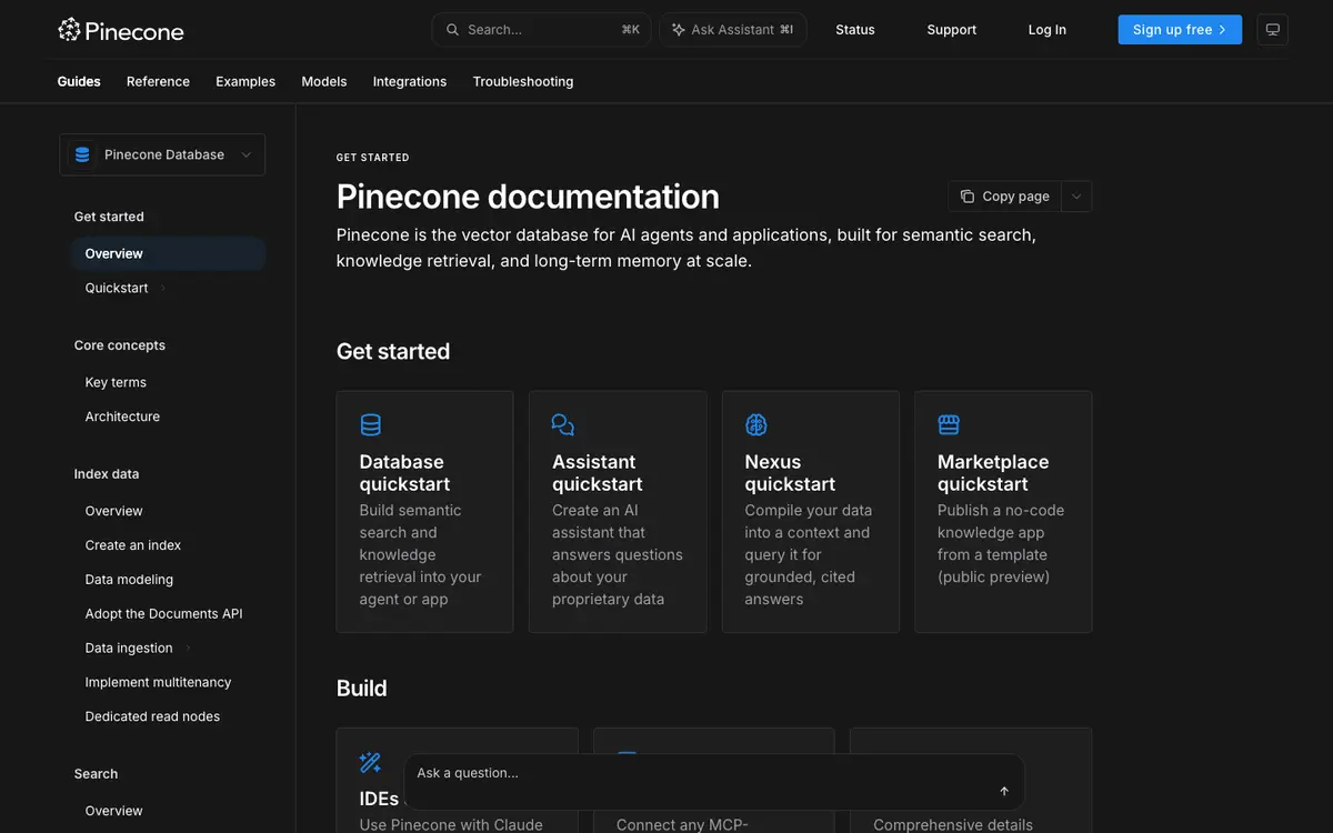 Pinecone docs screenshot