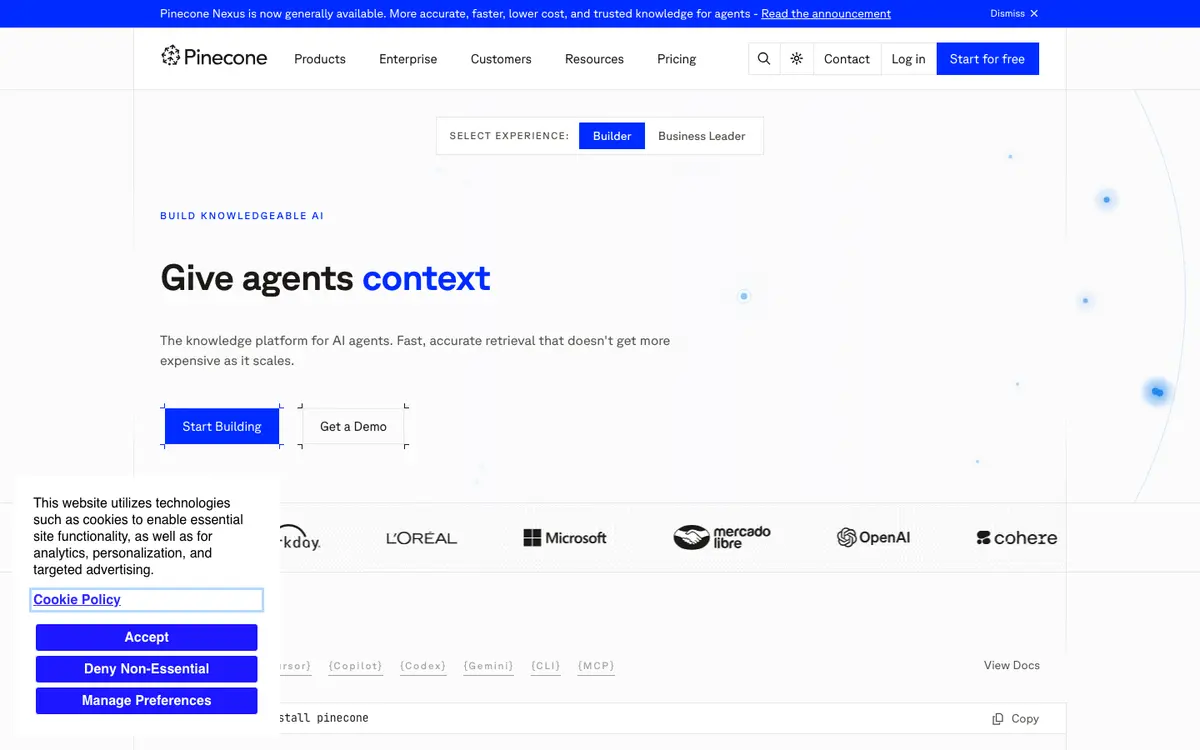 Pinecone homepage screenshot