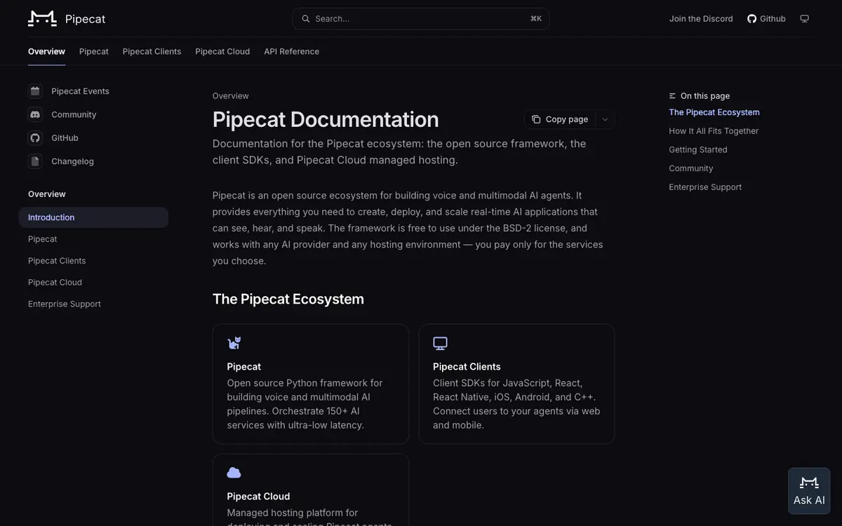 Pipecat docs screenshot