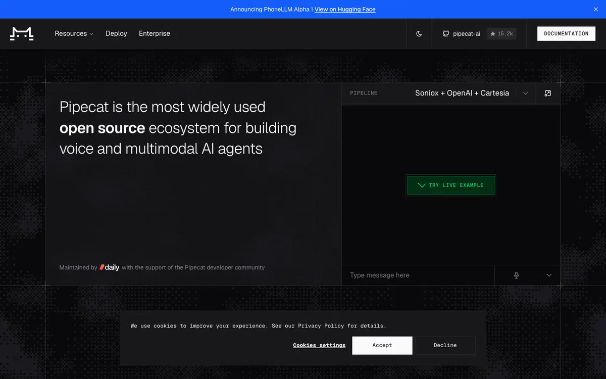 Pipecat homepage screenshot