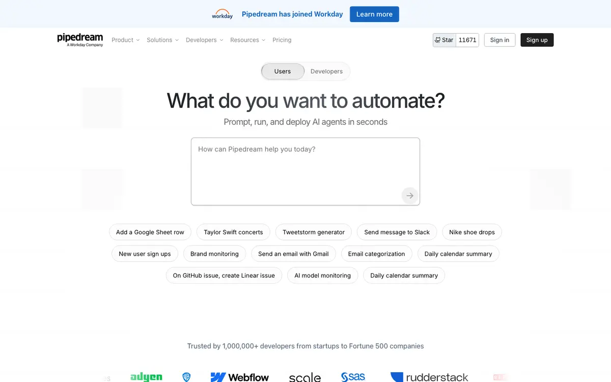 Pipedream homepage screenshot