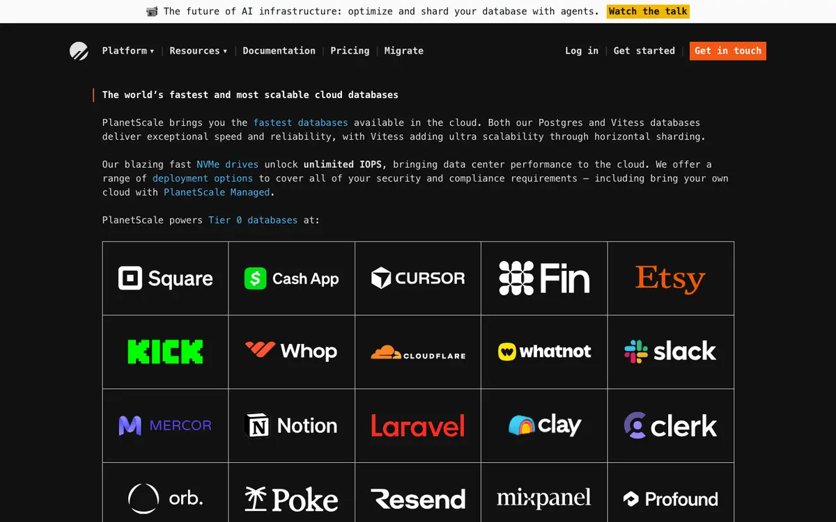 PlanetScale homepage screenshot