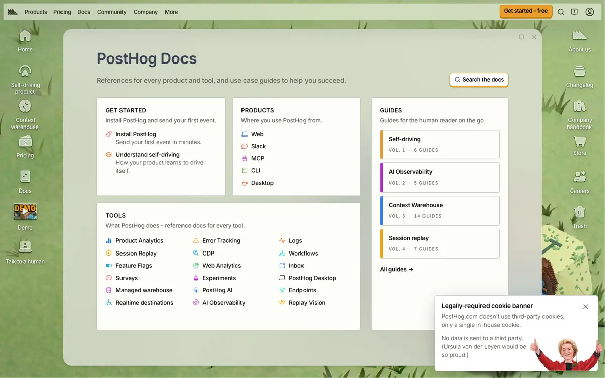 PostHog docs screenshot