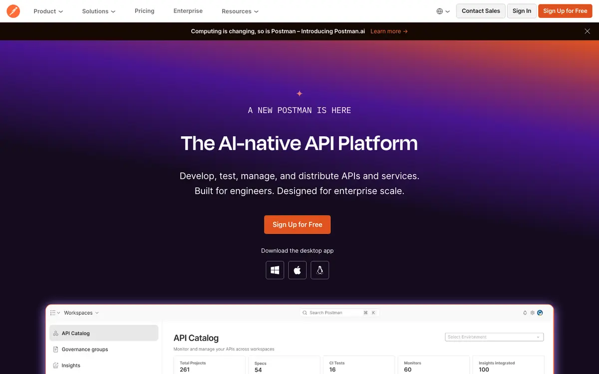 Postman homepage screenshot