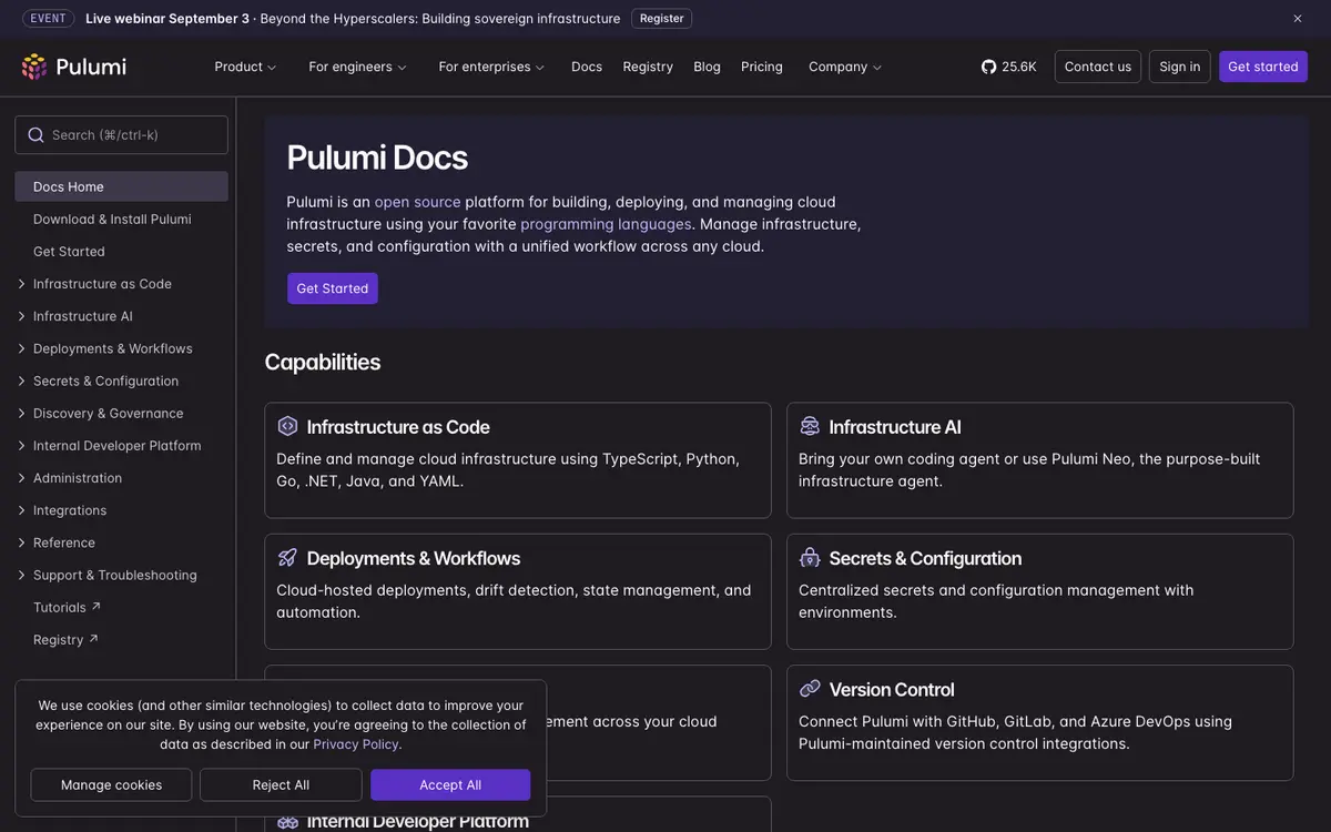 Pulumi docs screenshot