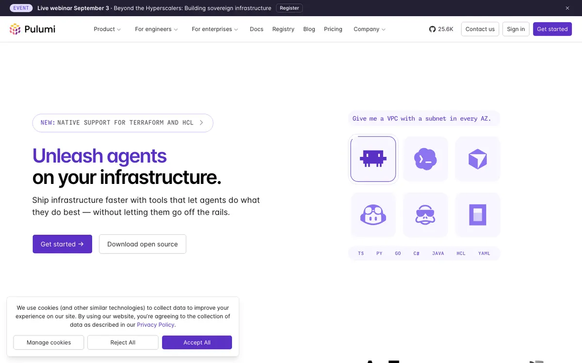 Pulumi homepage screenshot