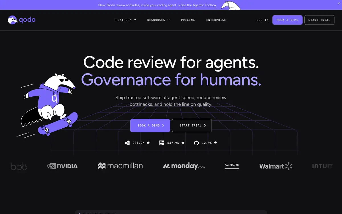 Qodo homepage screenshot