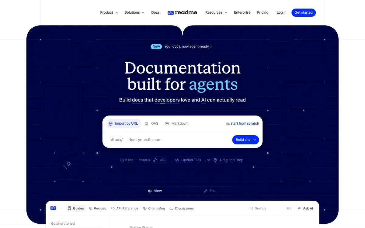 ReadMe homepage screenshot