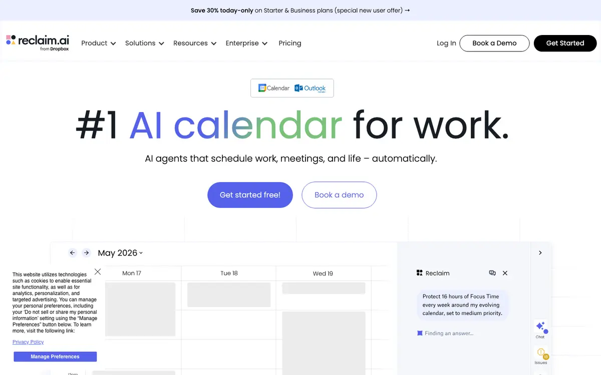 Reclaim.ai homepage screenshot
