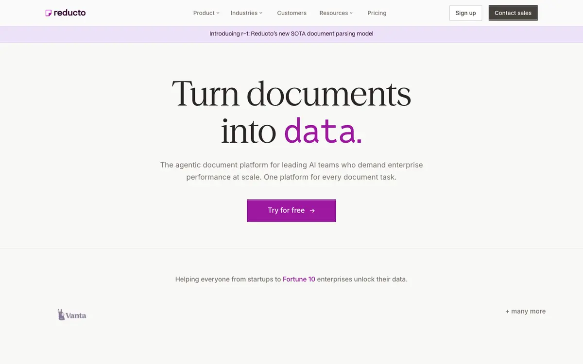 Reducto homepage screenshot