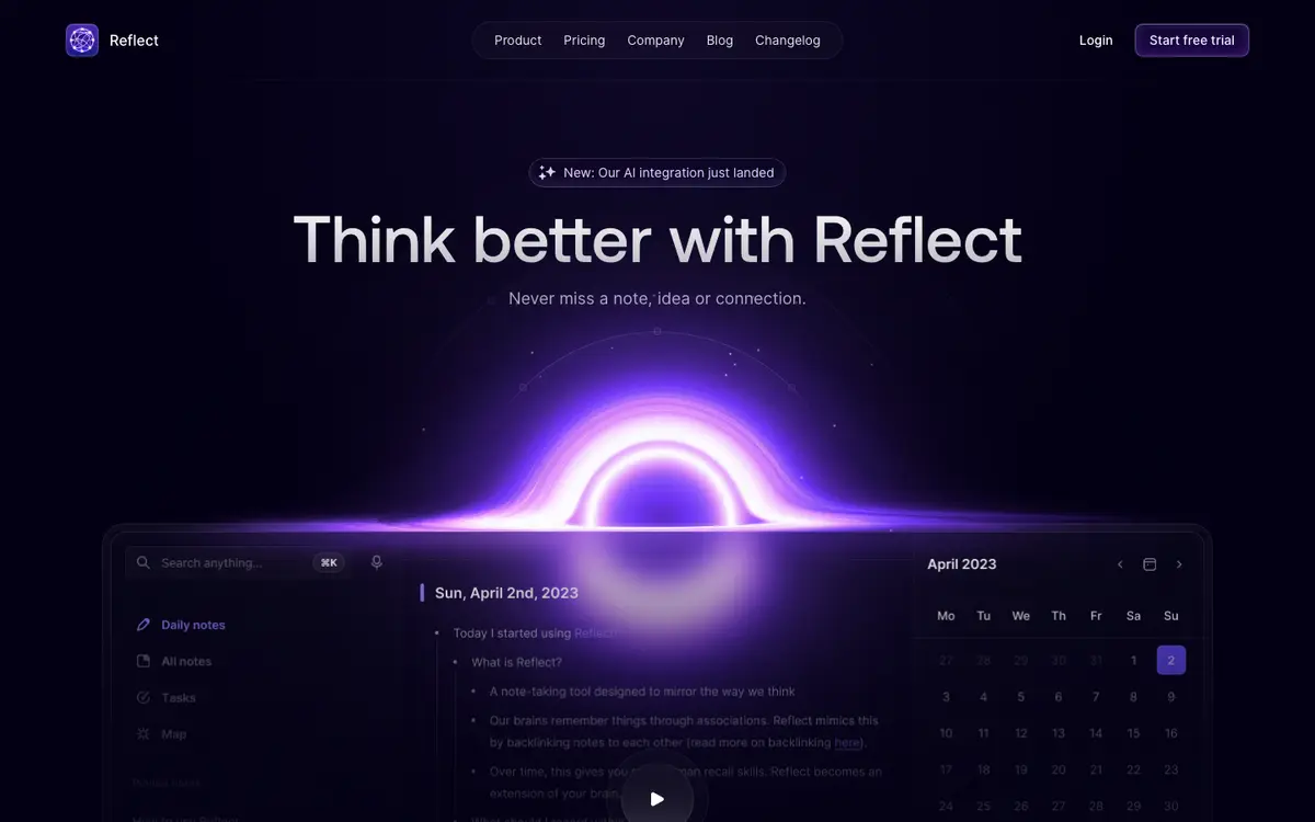 Reflect homepage screenshot