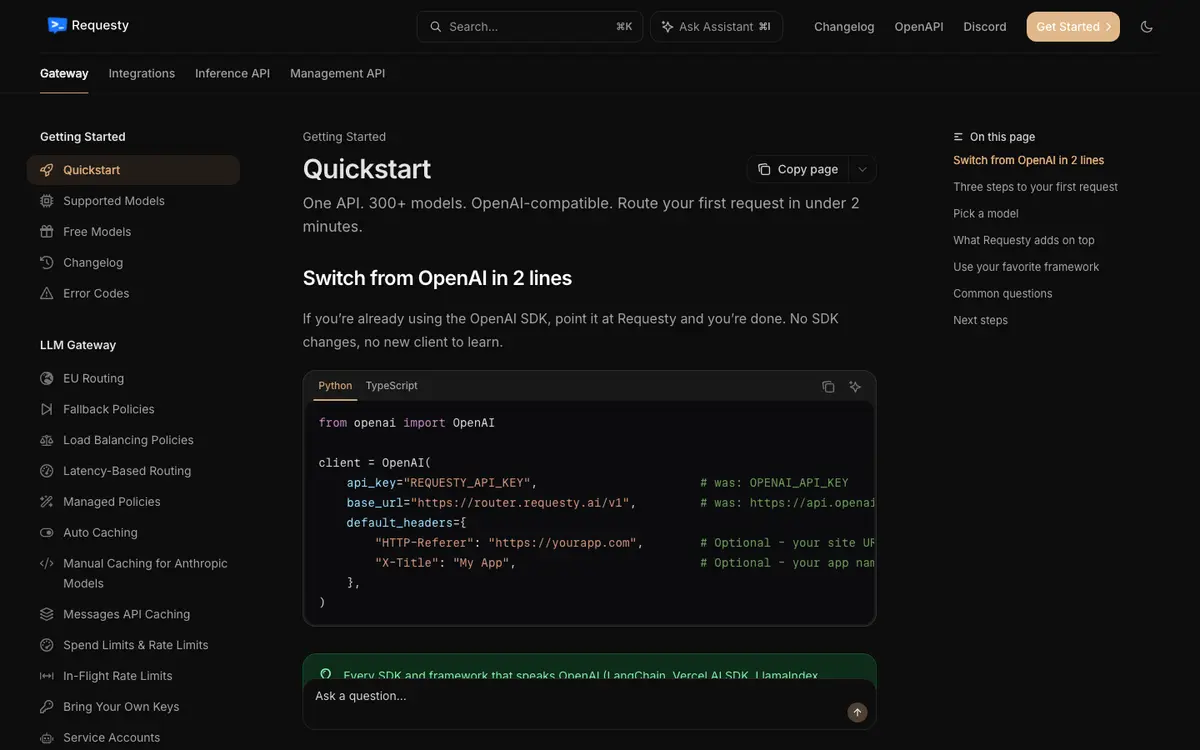 Requesty docs screenshot