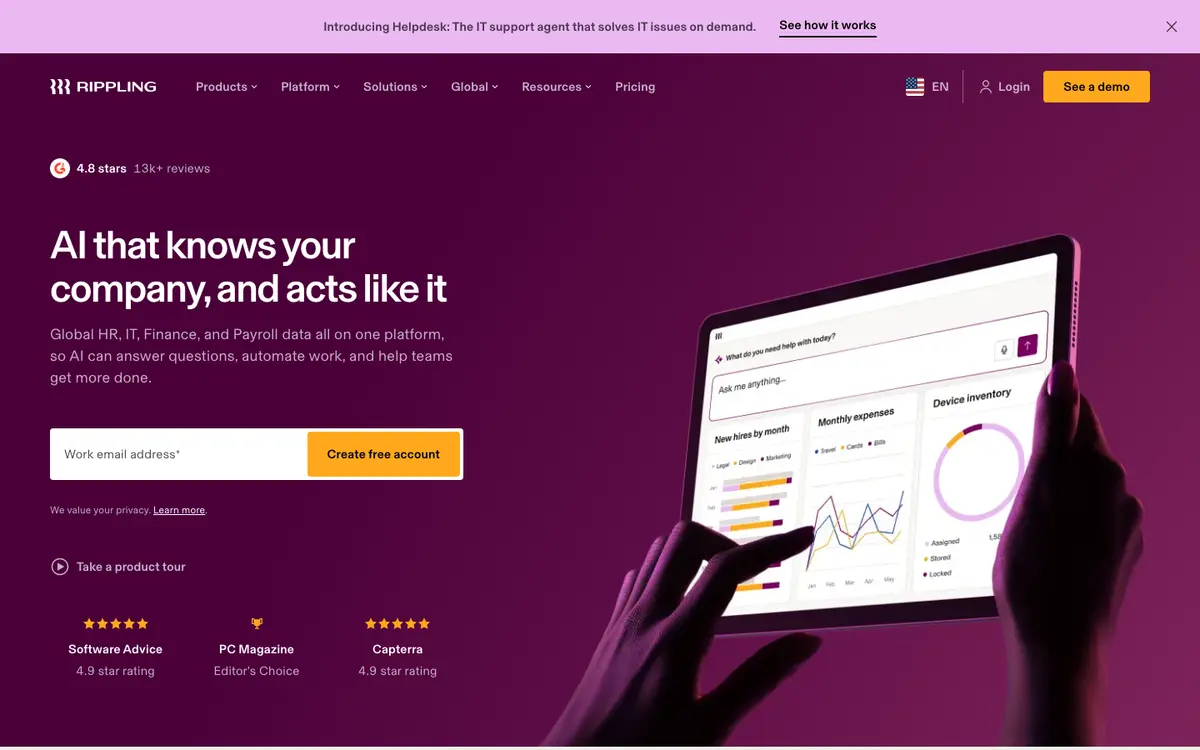 Rippling homepage screenshot