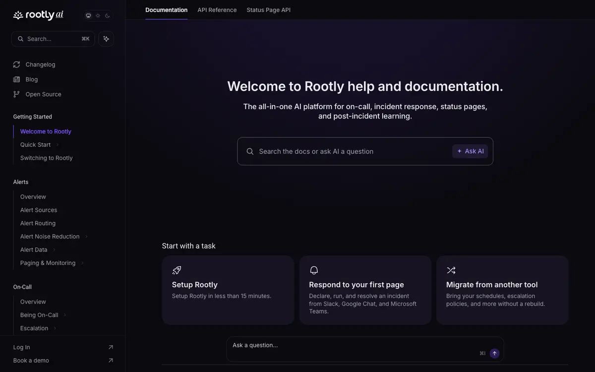 Rootly docs screenshot