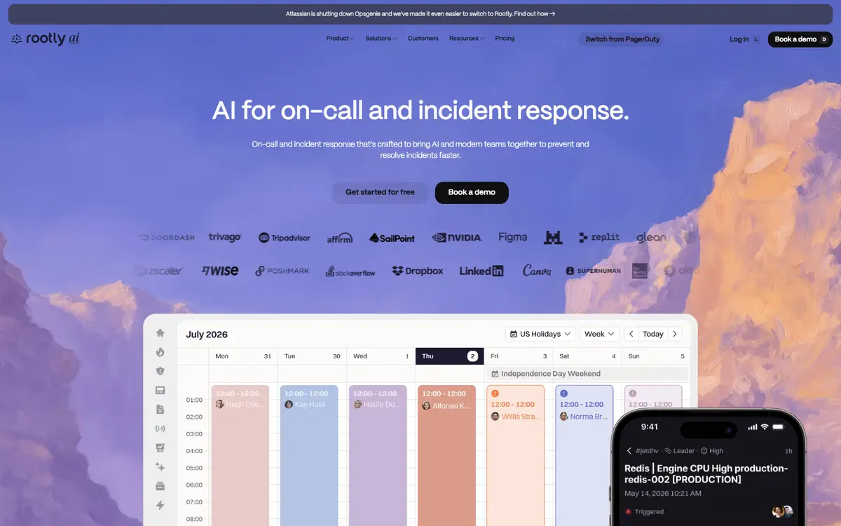 Rootly homepage screenshot