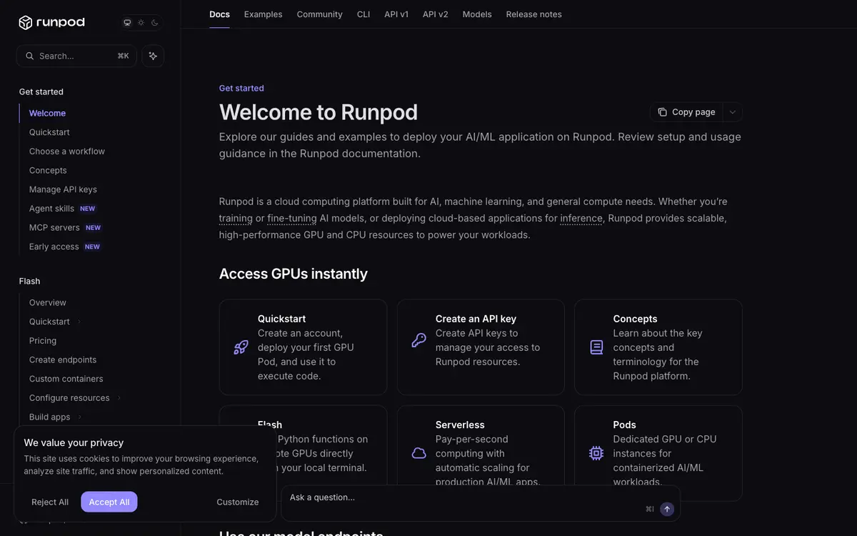 Runpod docs screenshot