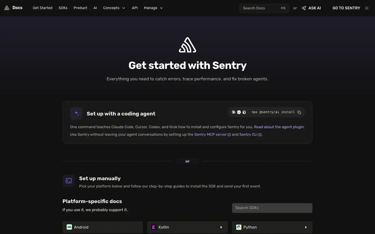 Sentry docs screenshot
